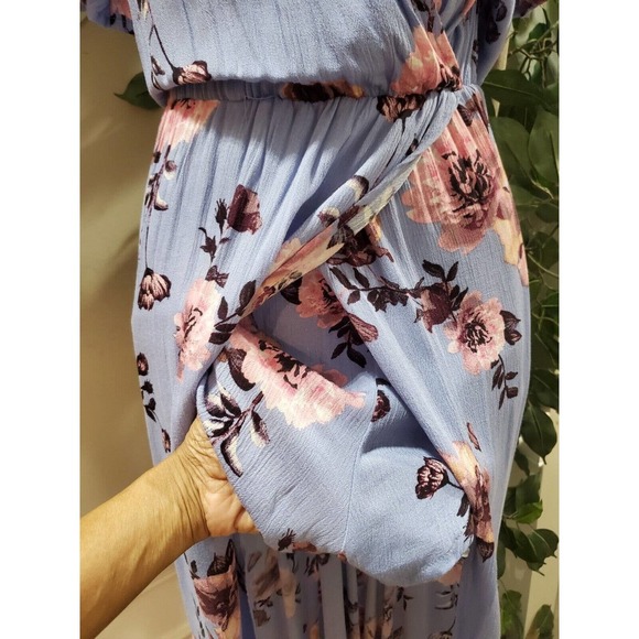 Miami Women Purple Floral 100% Rayon Short Sleeve V Neck Flowy Dress Size XS - Picture 4 of 14